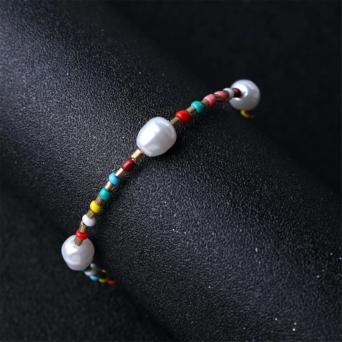 Pearl & Multi-Colored Howlite Beaded Anklet