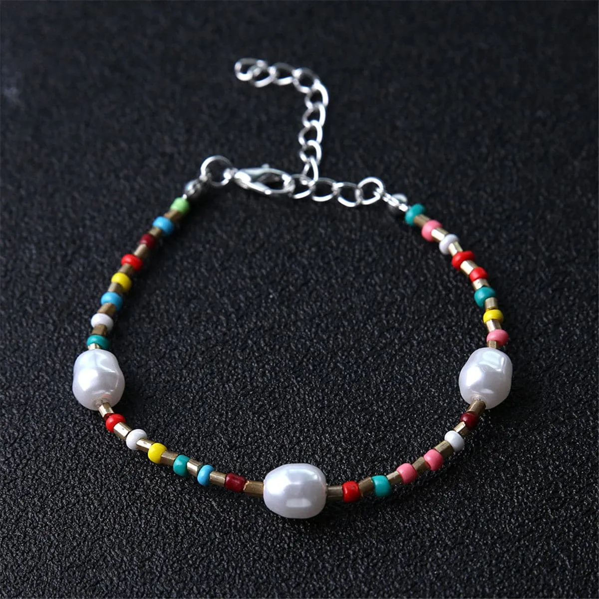 Pearl & Multi-Colored Howlite Beaded Anklet