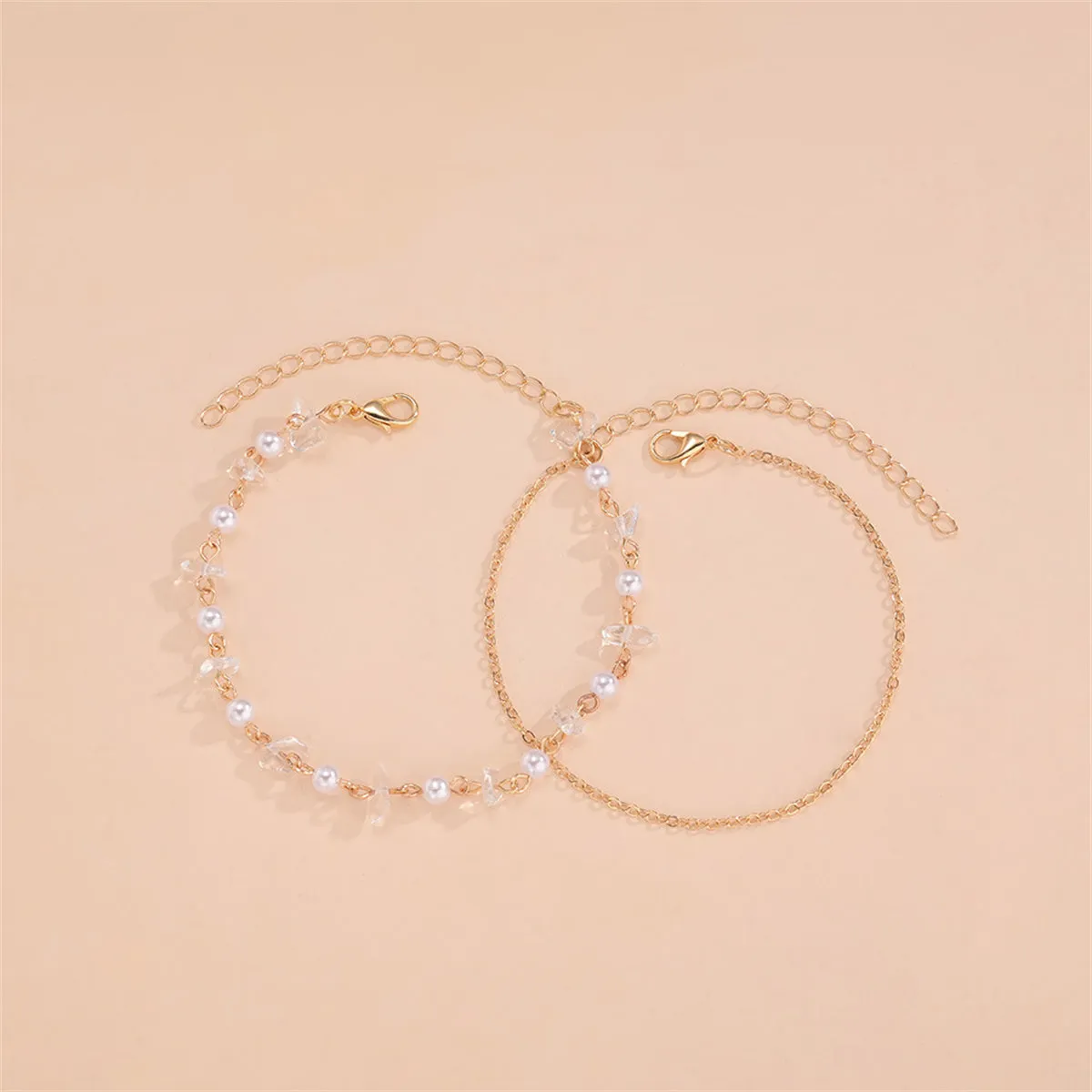 Pearl & Resin 18K Gold-Plated Beaded Anklet Set