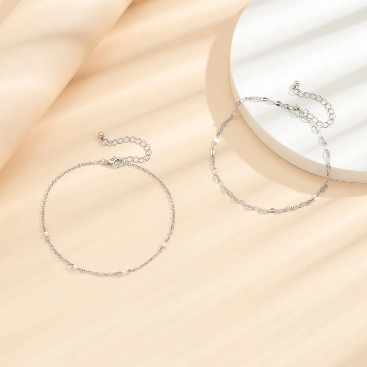 Pearl & Silver-Plated Anklet Set