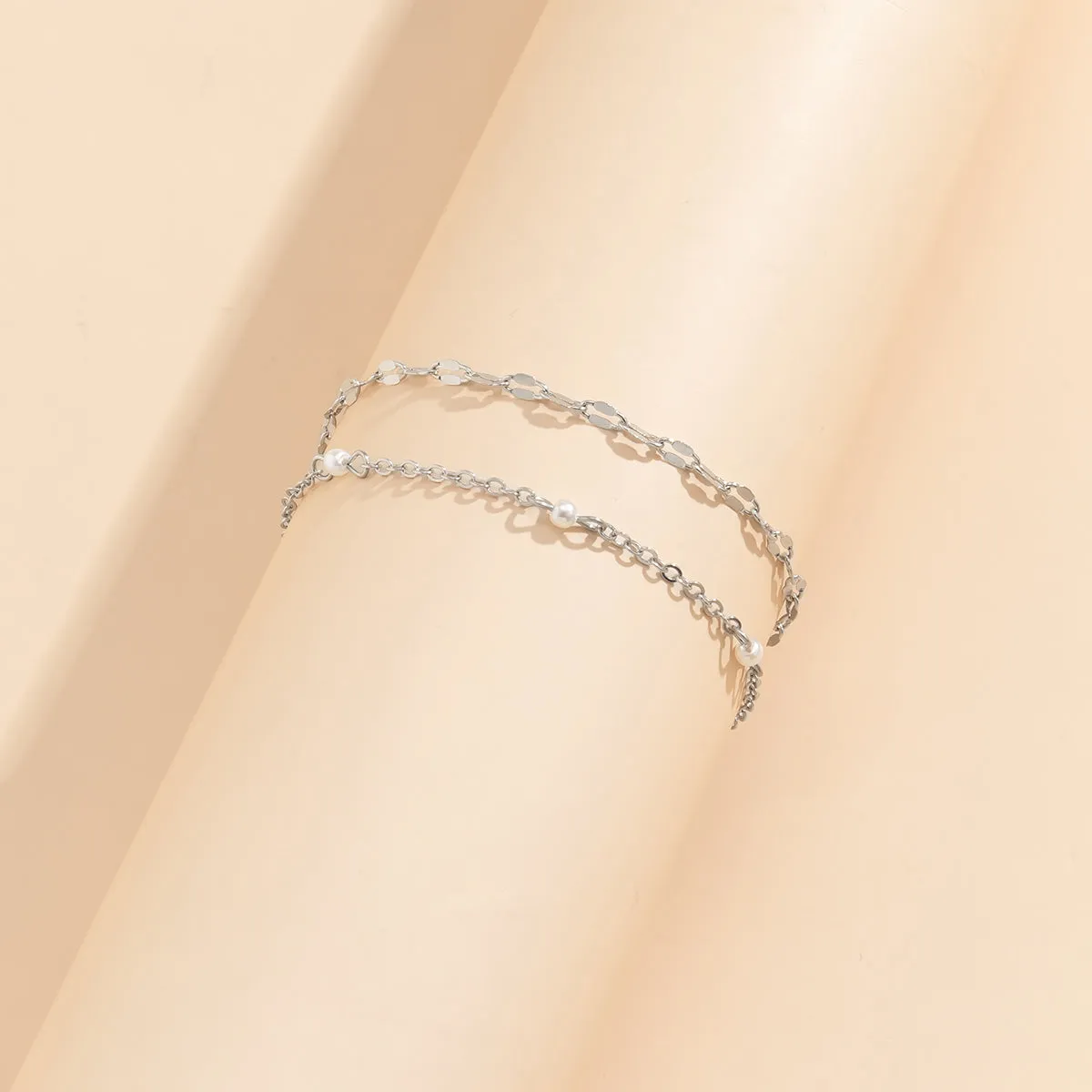 Pearl & Silver-Plated Anklet Set