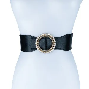 PEARL AND RHINESTONE ROUND BUCKLE BELT