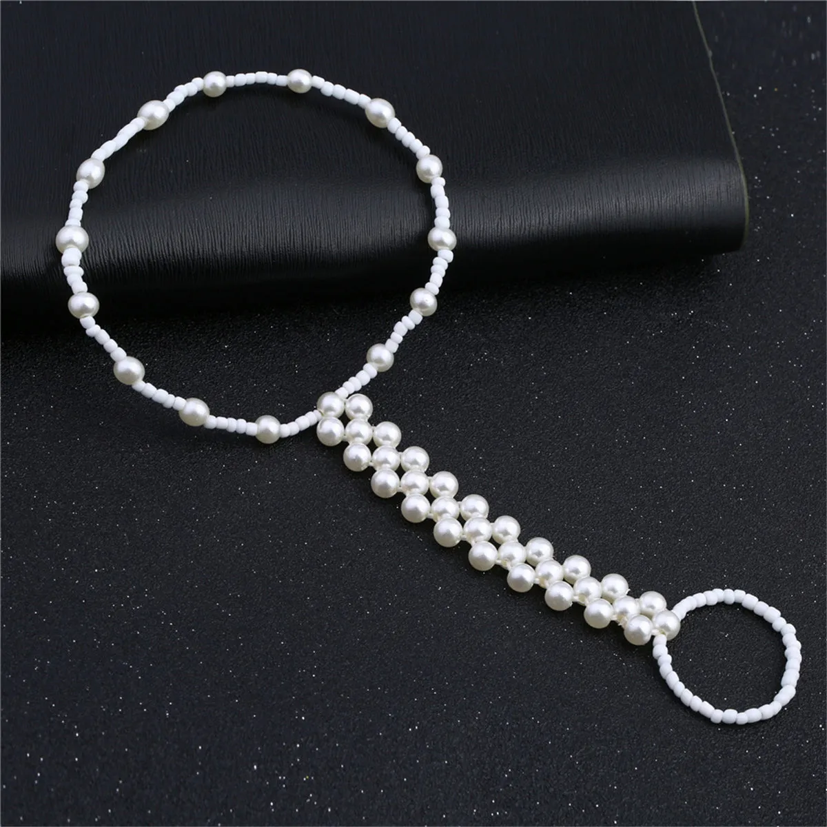 Pearl Ankle-To-Toe Ring Beaded Anklet