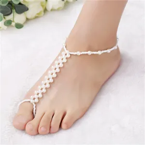 Pearl Ankle-To-Toe Ring Beaded Anklet