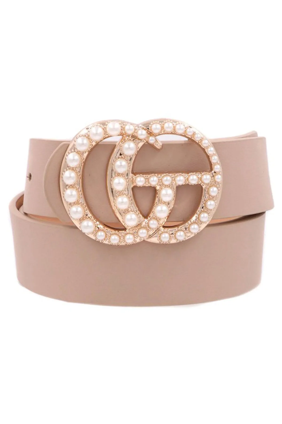 Pearl Double G Taupe Faux Leather Belt