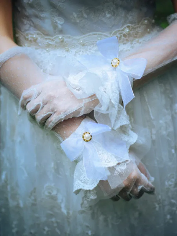 pearl lace bow cuffs
