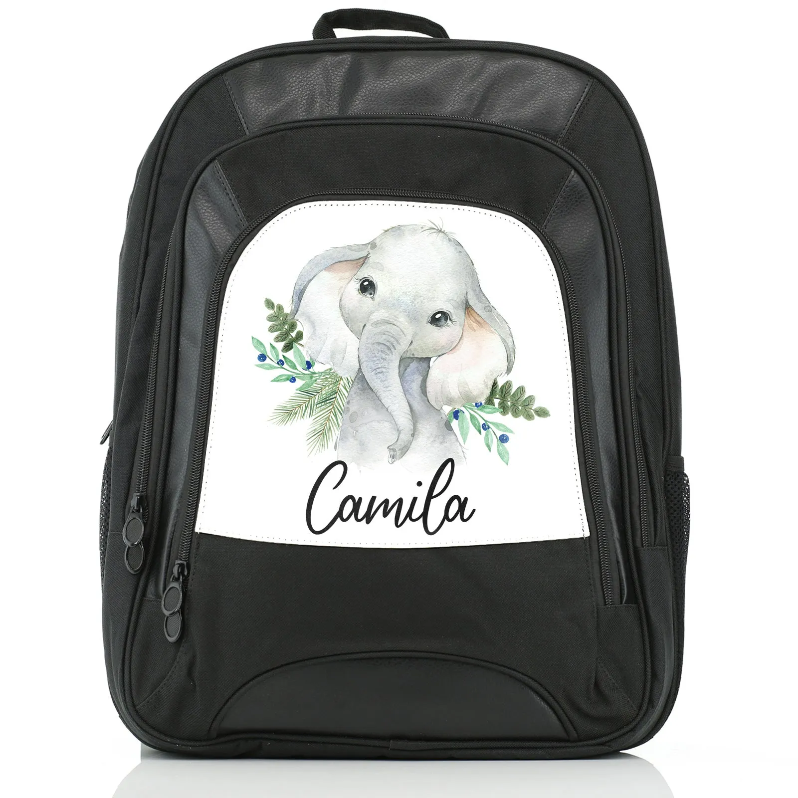 Personalised Rucksack with Elephant Blue Berries and Cute Text