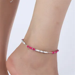 Pink & White Beaded Anklet