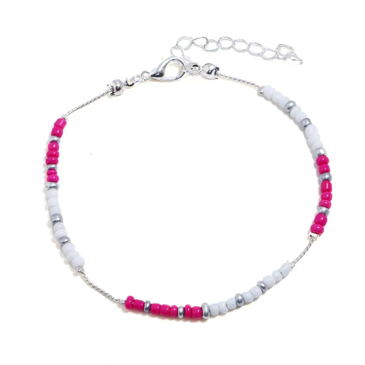 Pink & White Beaded Anklet