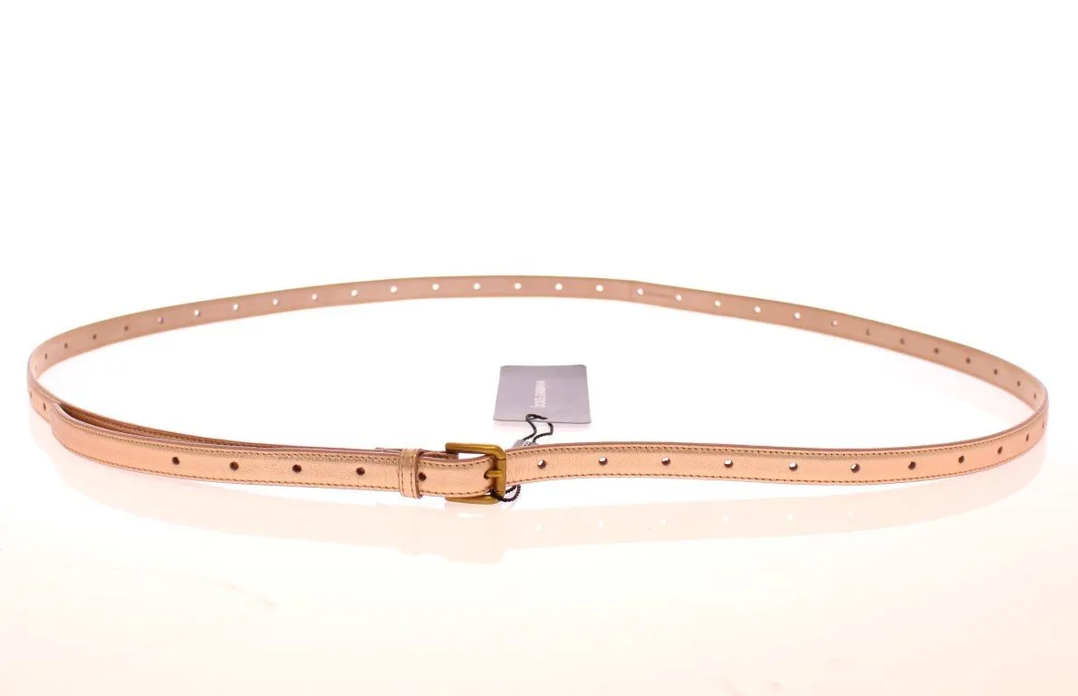 Pink Leather Skinny Belt