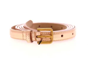 Pink Leather Skinny Belt