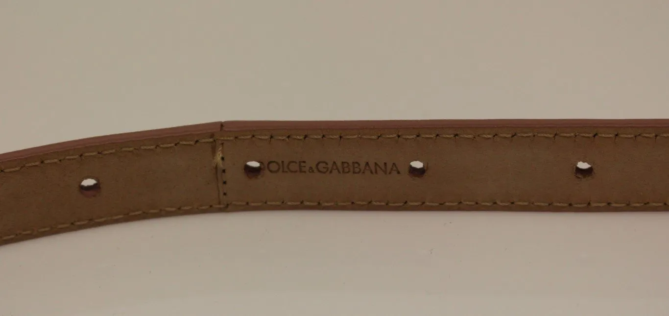 Pink Leather Skinny Belt