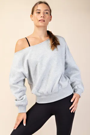 PLUS FRENCH TERRY FLEECE OFF SHOULDER TOP