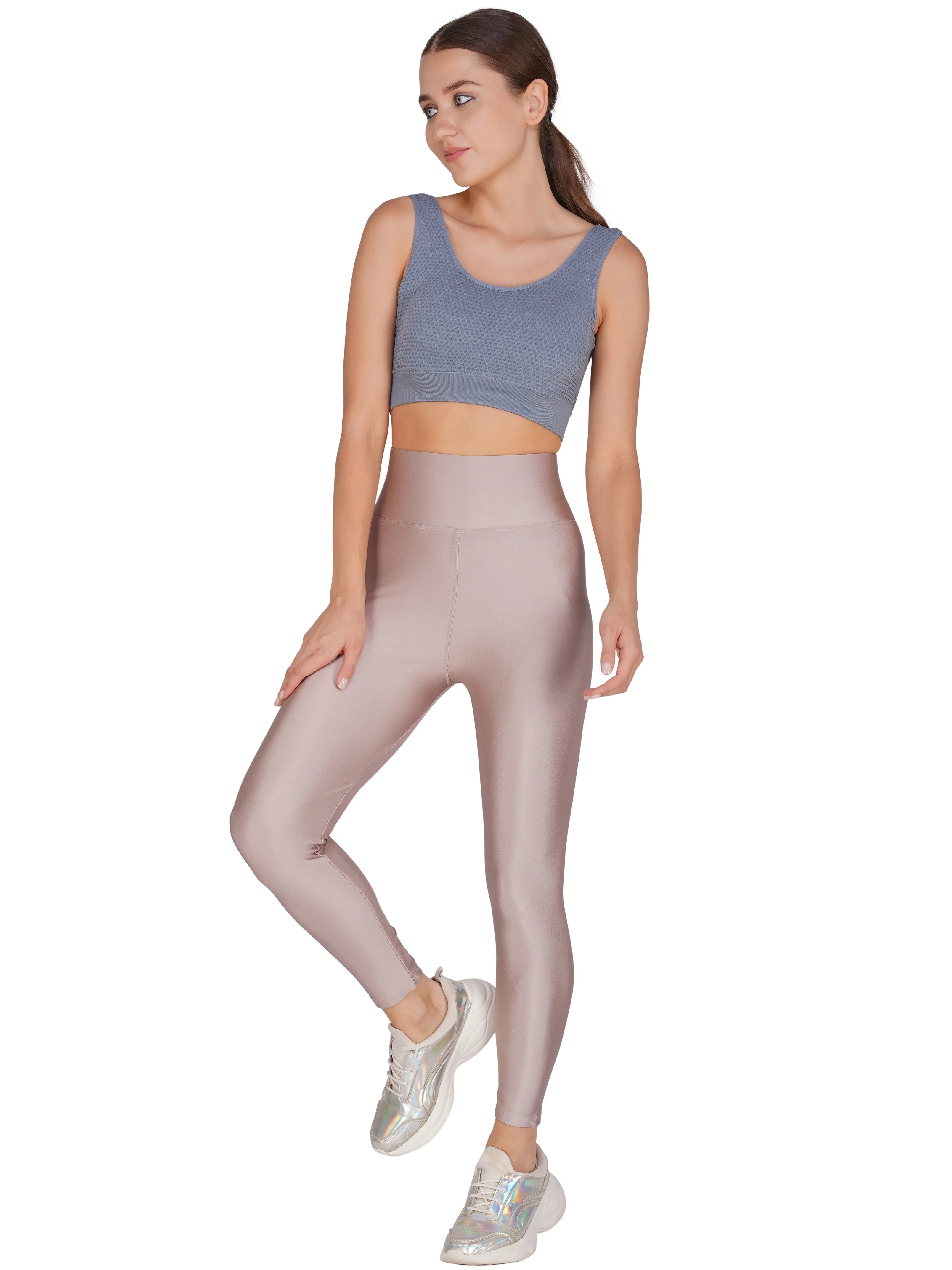 Poftik women's high waist gloosy shiny leggings for gym, yoga and workout
