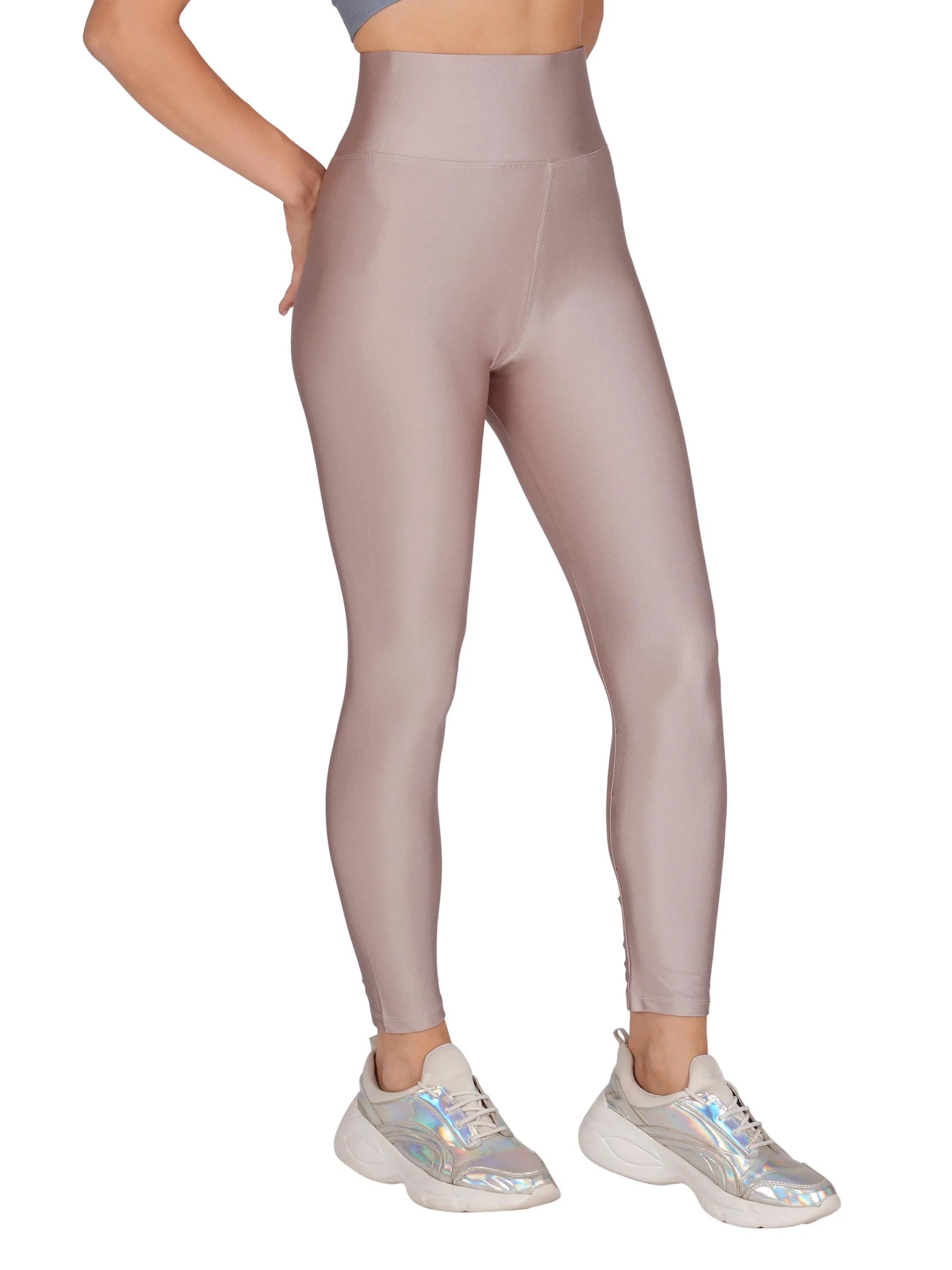 Poftik women's high waist gloosy shiny leggings for gym, yoga and workout