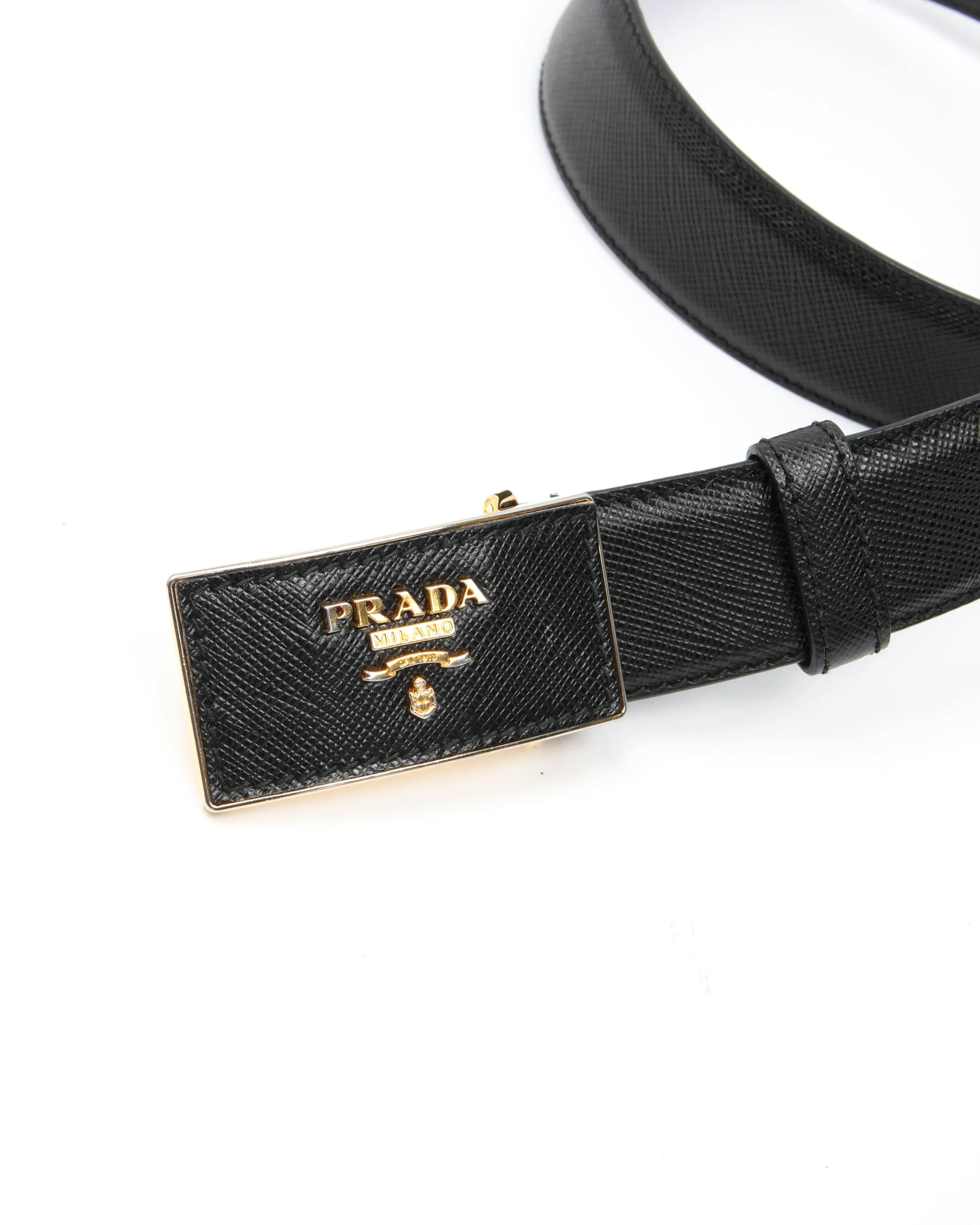 Prada Black Saffiano Leather Logo Belt - 30/75