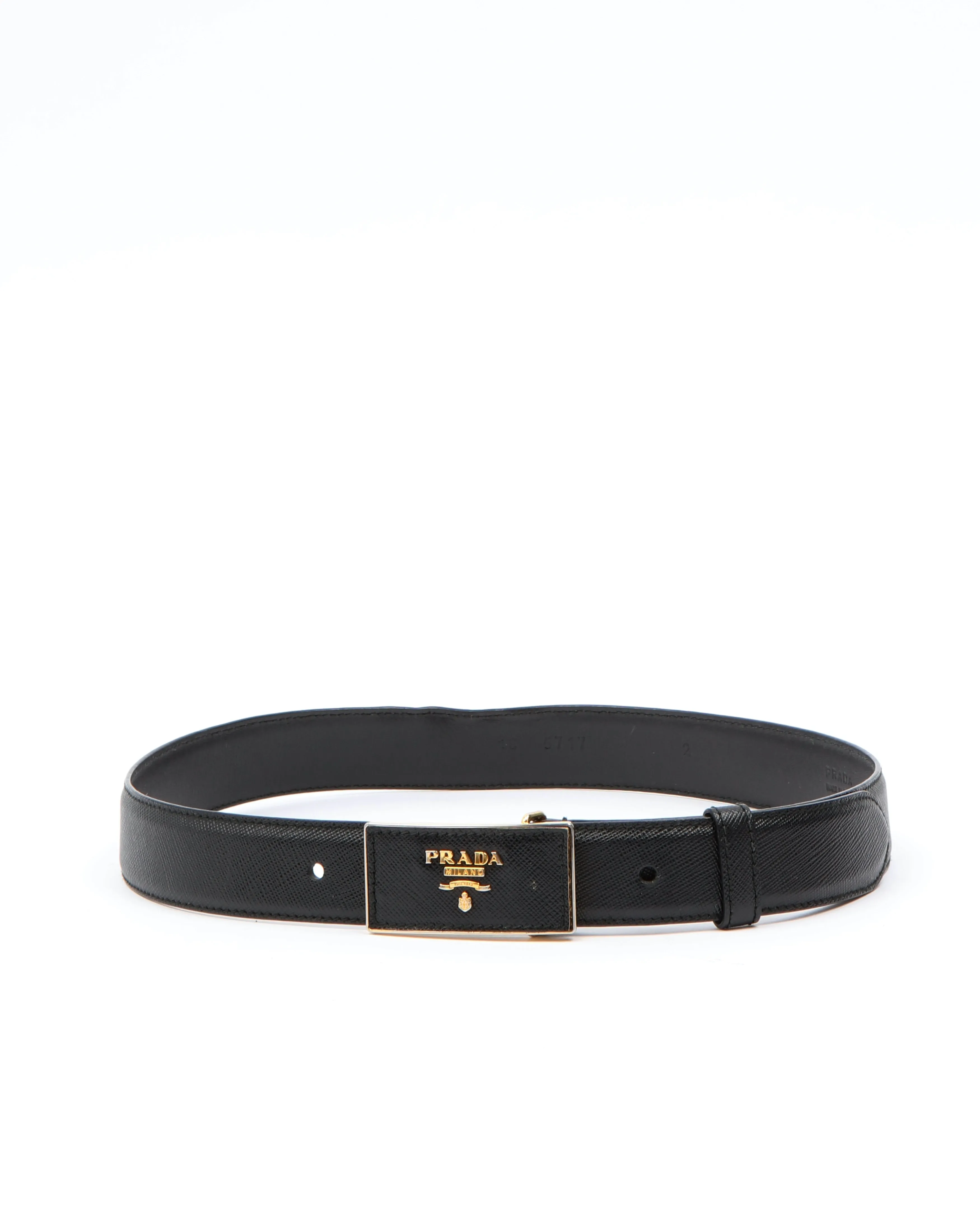 Prada Black Saffiano Leather Logo Belt - 30/75