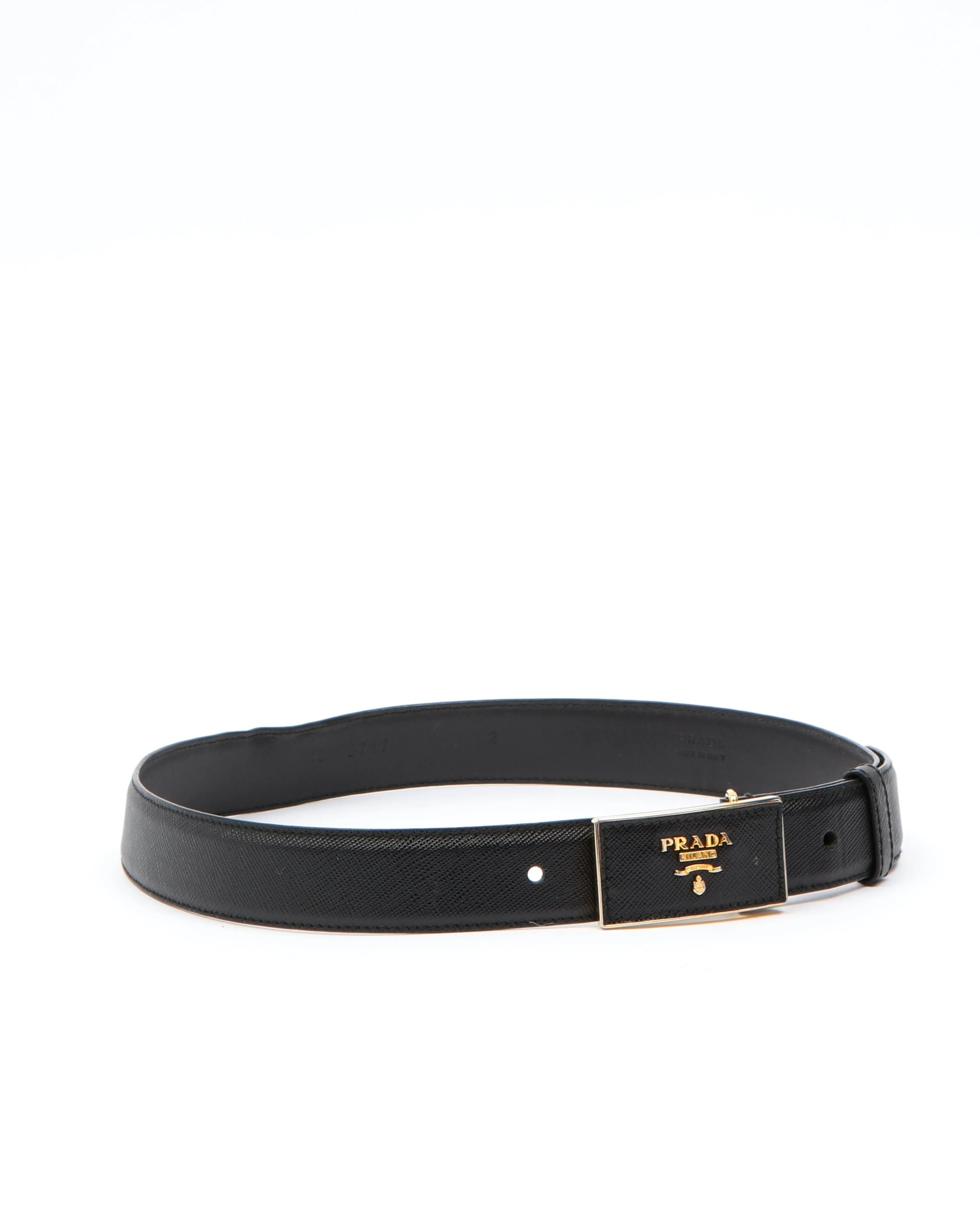 Prada Black Saffiano Leather Logo Belt - 30/75