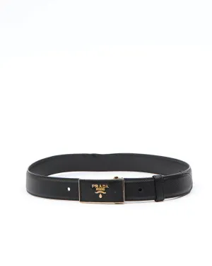 Prada Black Saffiano Leather Logo Belt - 30/75