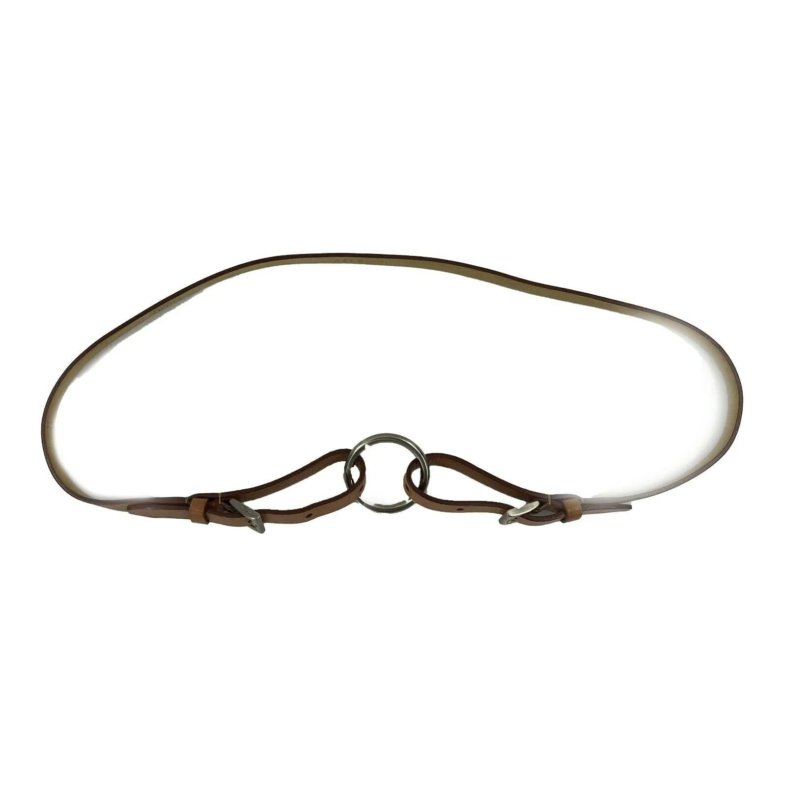 Prada - Double Buckle and Circle Brown Skinny Leather Belt - Size 34