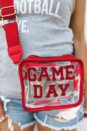 PREORDER! ETA 3/21 Fiery Red Chenille Game Day Clear Crossbody **SHIPPING EXPECTED TO BEGIN ON DATE 3/21**