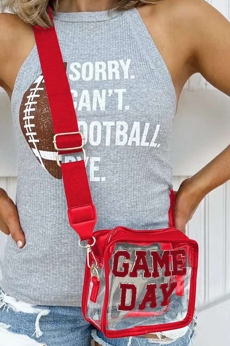 PREORDER! ETA 3/21 Fiery Red Chenille Game Day Clear Crossbody **SHIPPING EXPECTED TO BEGIN ON DATE 3/21**