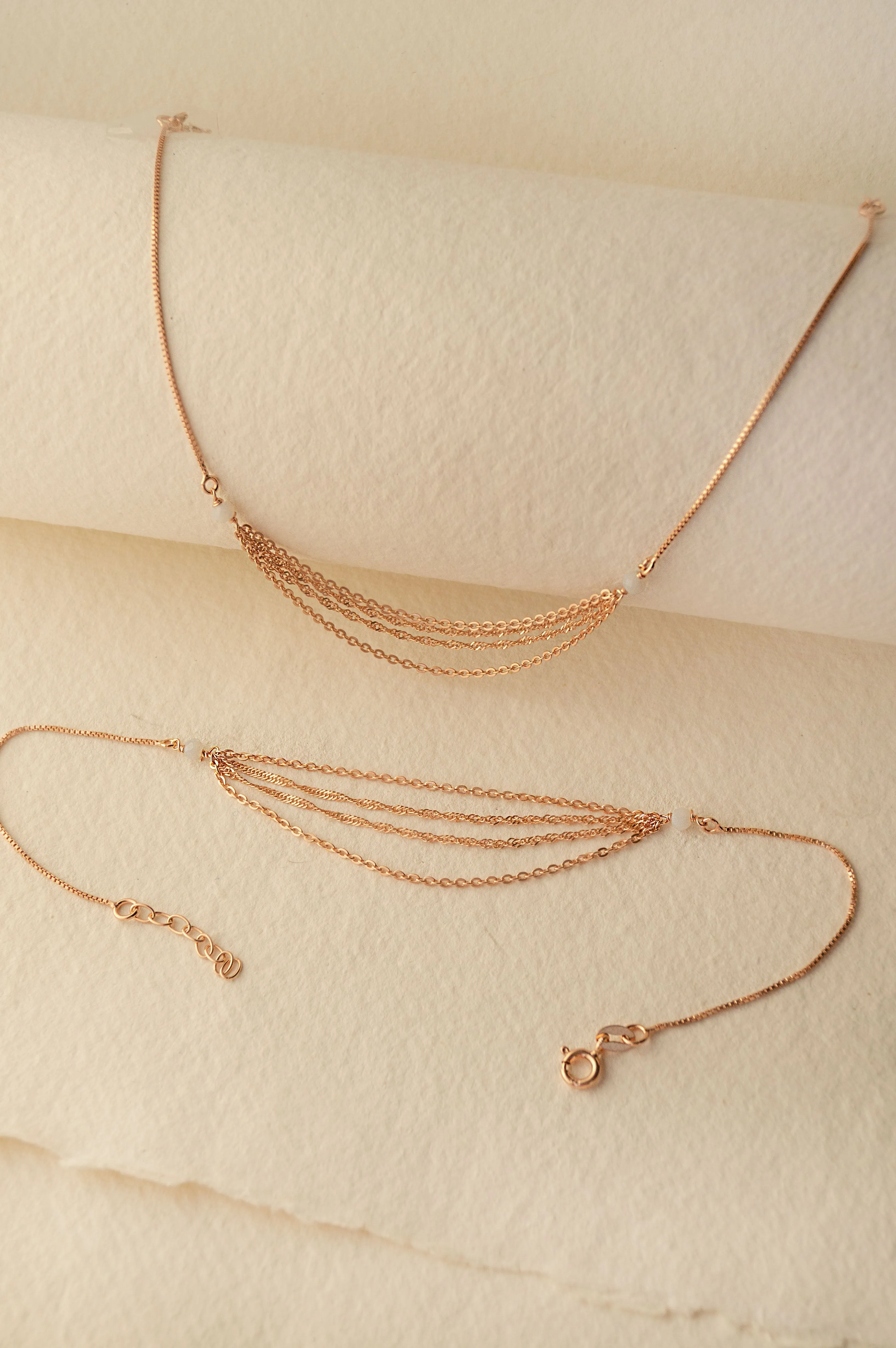 Pretty Chain Fall Rose Gold Plated Sterling Silver Anklet
