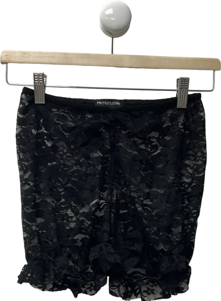 PrettyLittleThing Black Lace Ruched Front Shorts UK 10