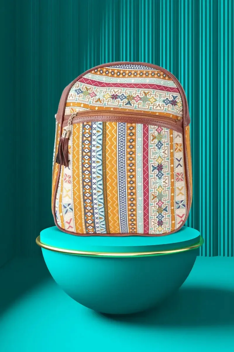 Printed Casual Shoulder Backpack for Girls - Orange