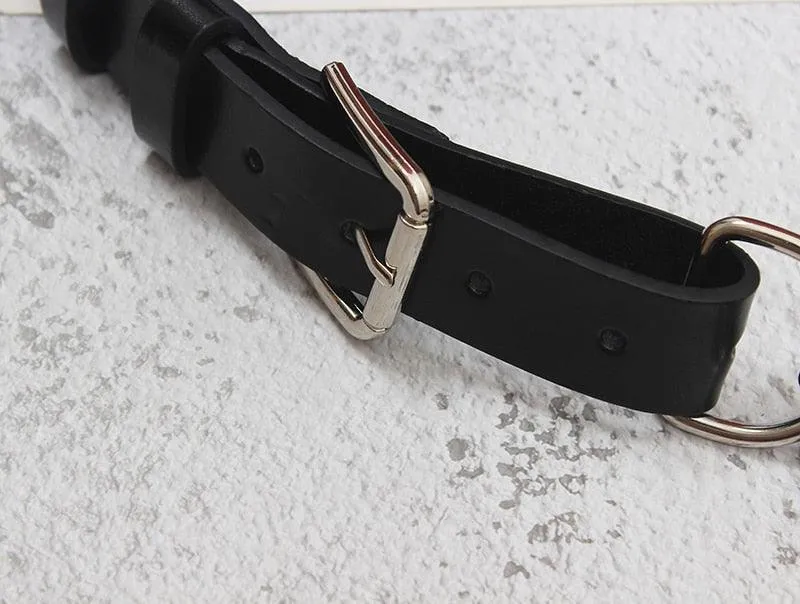 Pu Leather Black Thick Metal Chain Long Wide Belt