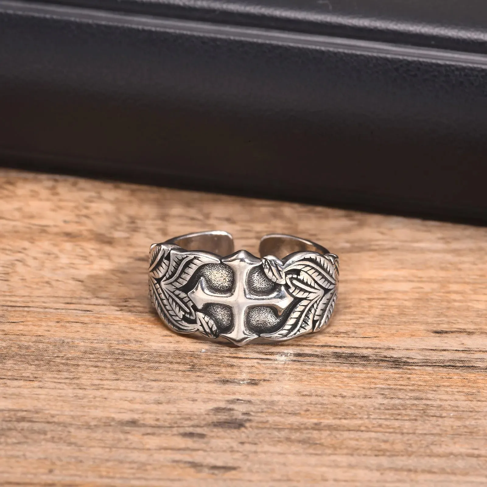 Punk Cross Metal Men Ring, Chunky European and American Style Opening Ring,Adjustable Trendy HipHop Jewelry Gift for Husband BBF