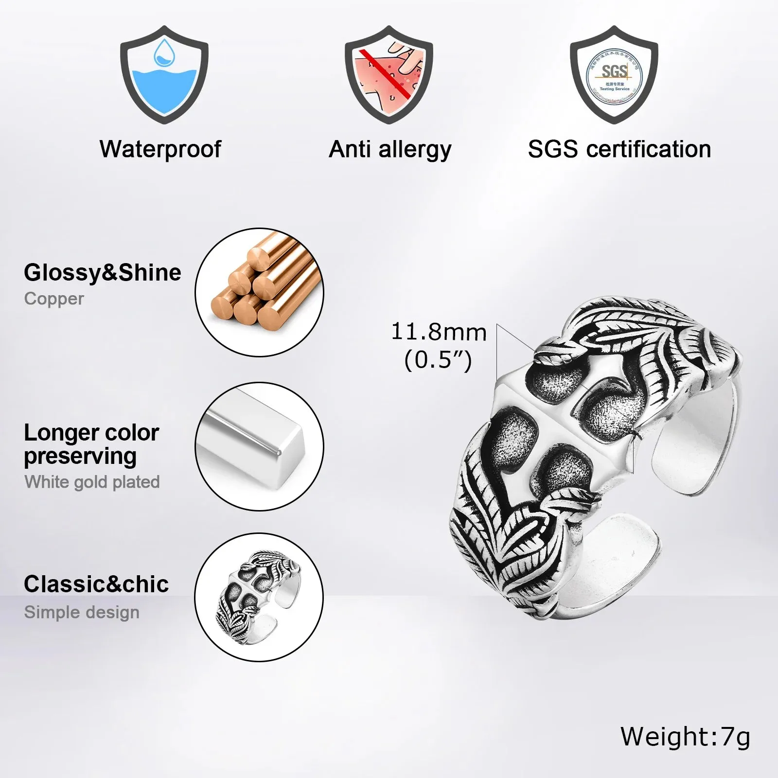 Punk Cross Metal Men Ring, Chunky European and American Style Opening Ring,Adjustable Trendy HipHop Jewelry Gift for Husband BBF