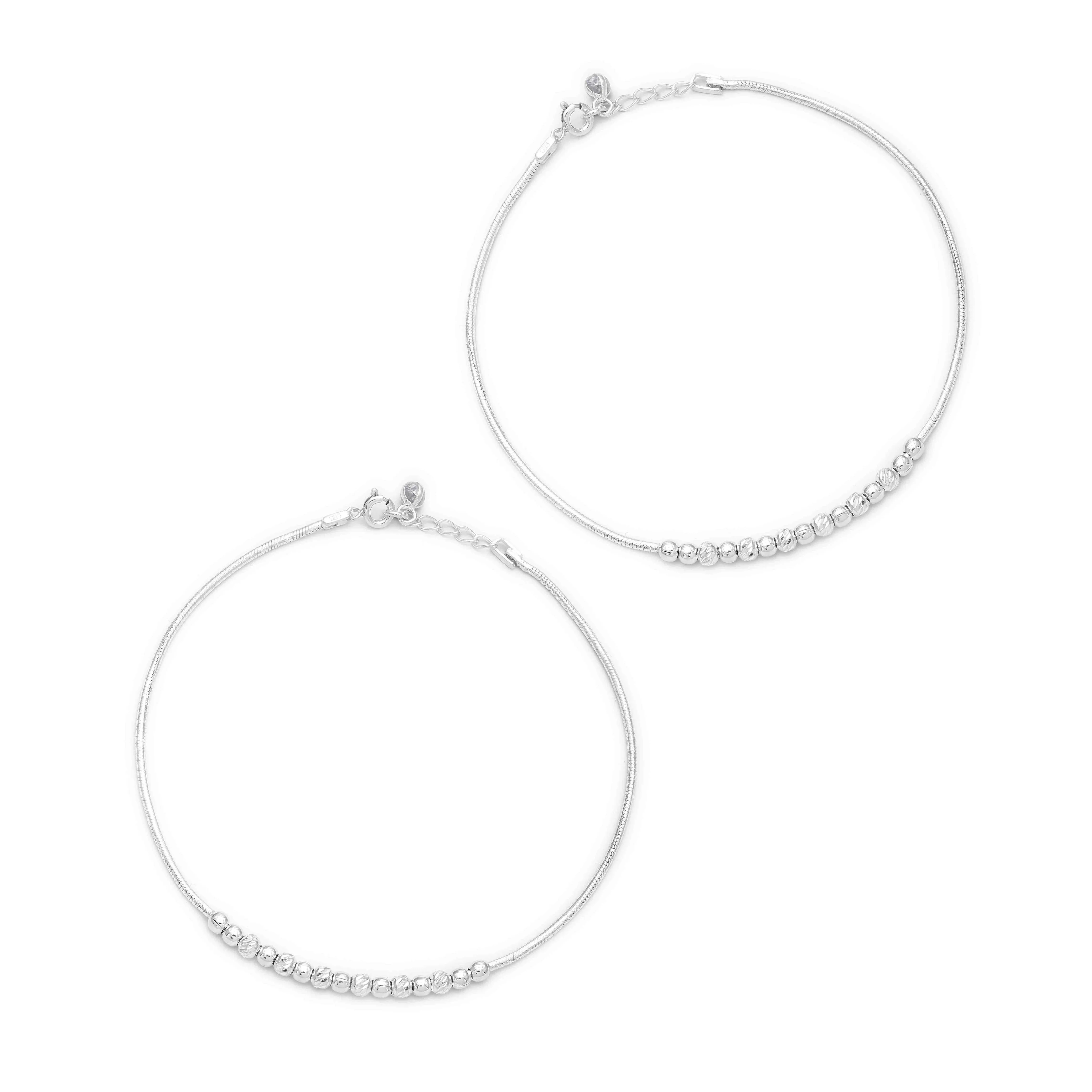 Pure 925 Silver Anklet - Minimalist Beaded Anklet