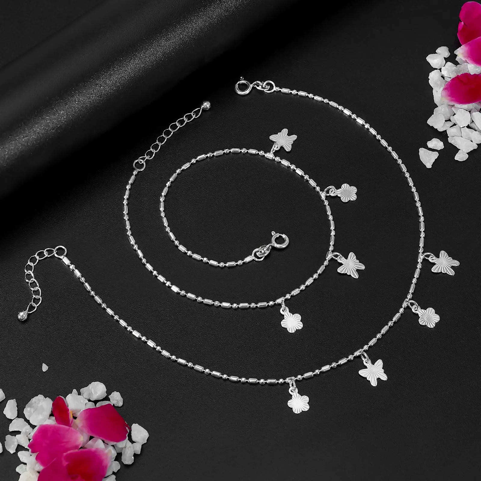 Pure 925 Silver Anklets - Butterfly Bloom Charms