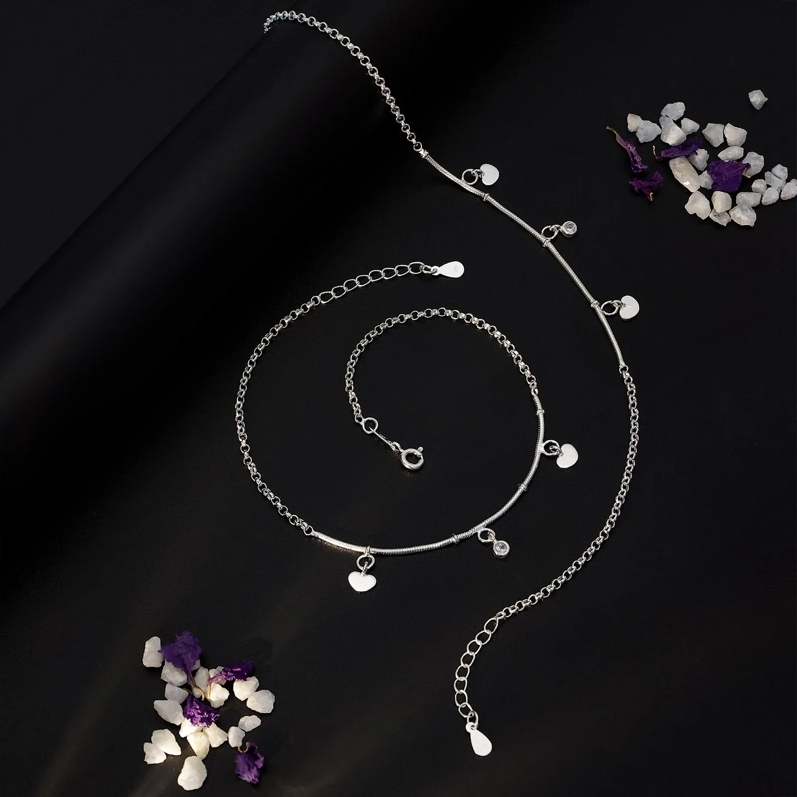 Pure 925 Silver Anklets - Heartstring Chain Model