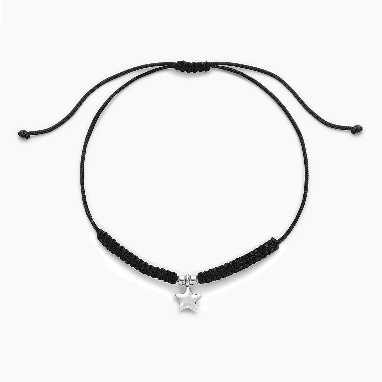 Pure 925 Silver Black Thread Shiny Star Anklet