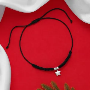 Pure 925 Silver Black Thread Shiny Star Anklet