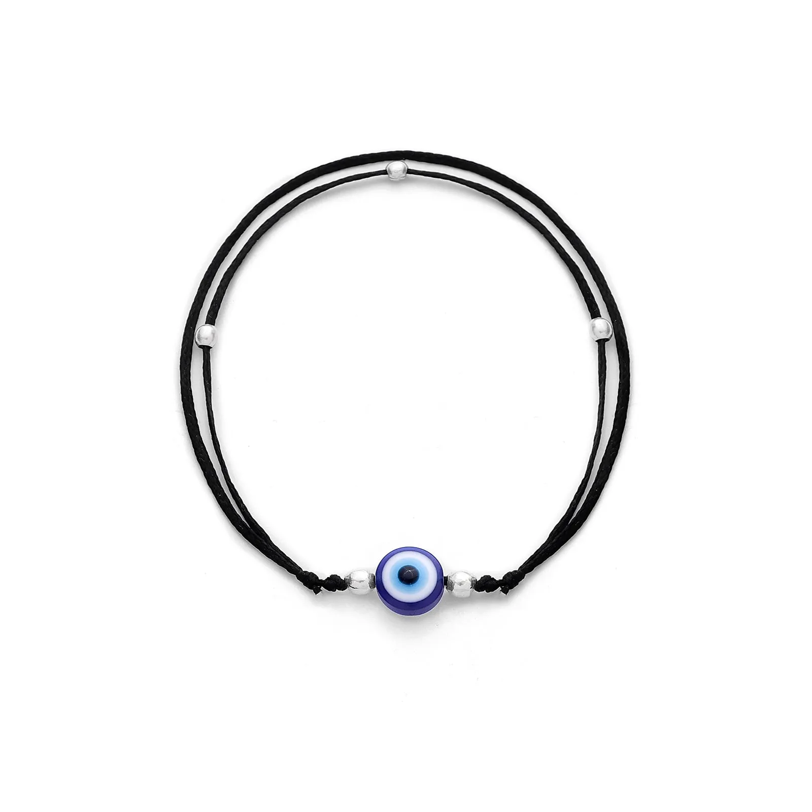 Pure Silver Anklet – Evil Eye Charm With Silver Beads