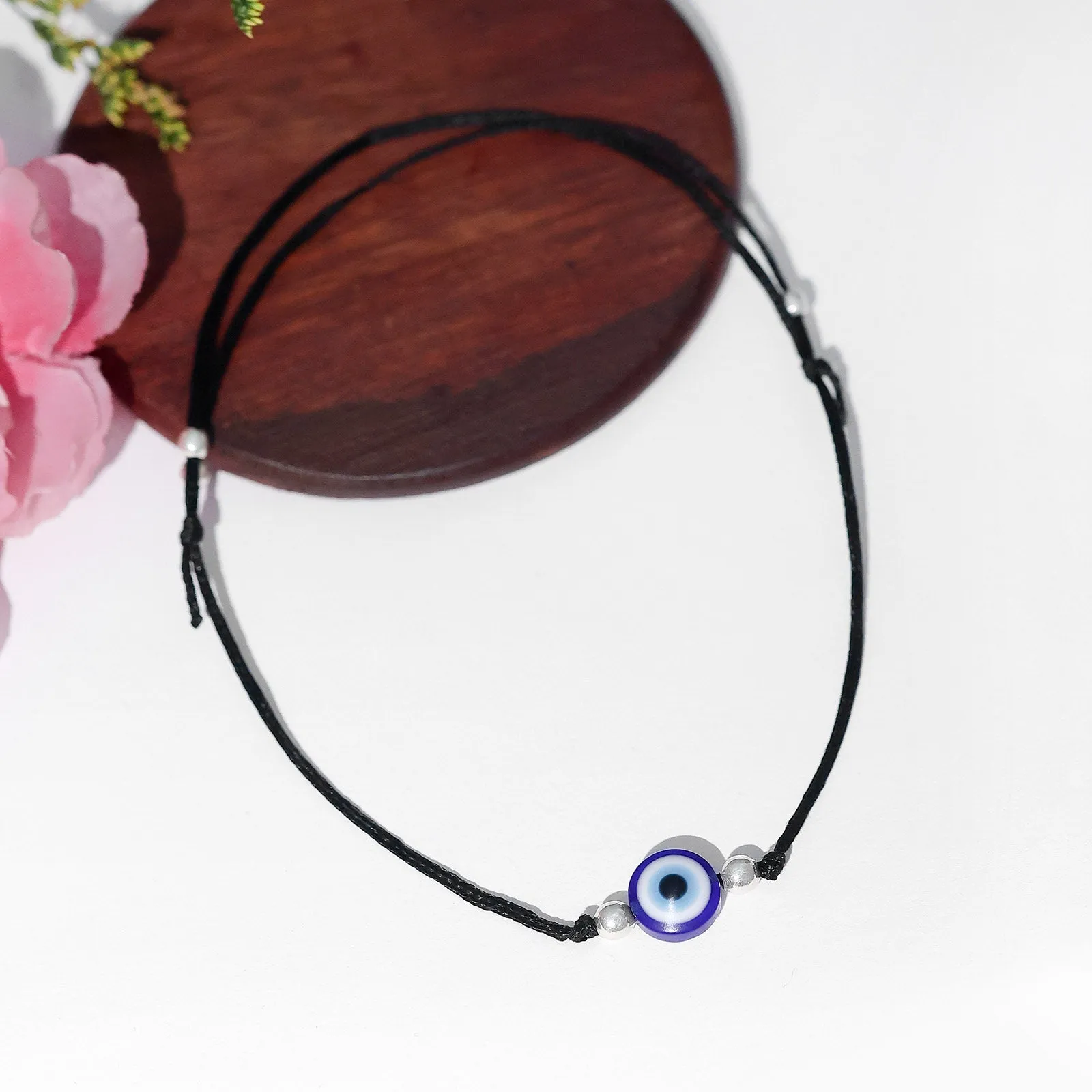 Pure Silver Anklet – Evil Eye Charm With Silver Beads