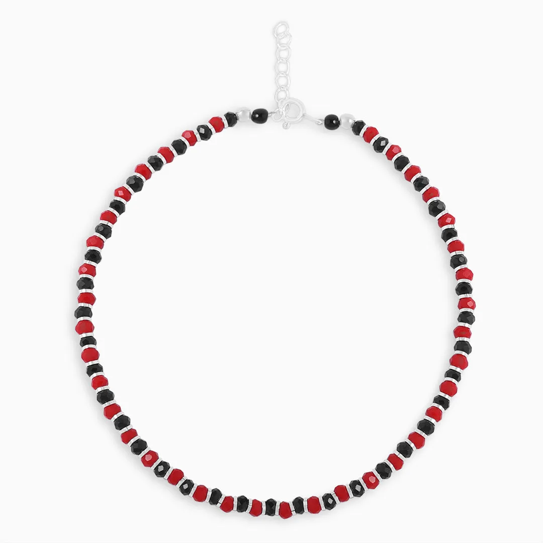 Pure Silver Anklet - Stylish Duo Red-Black Beads