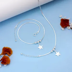 Pure Silver Anklets - Dazzled With Beaded Star Charm