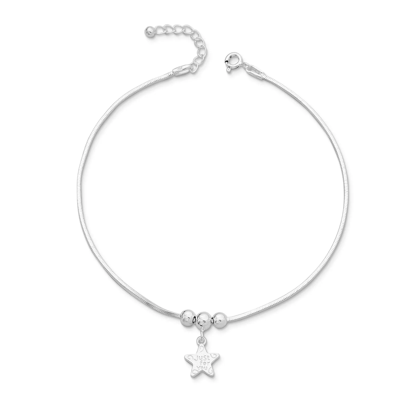 Pure Silver Anklets - Dazzled With Beaded Star Charm