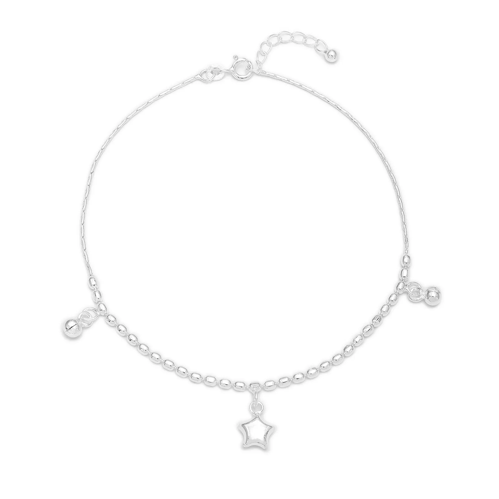 Pure Silver Anklets -Women Star Anklet with Beads