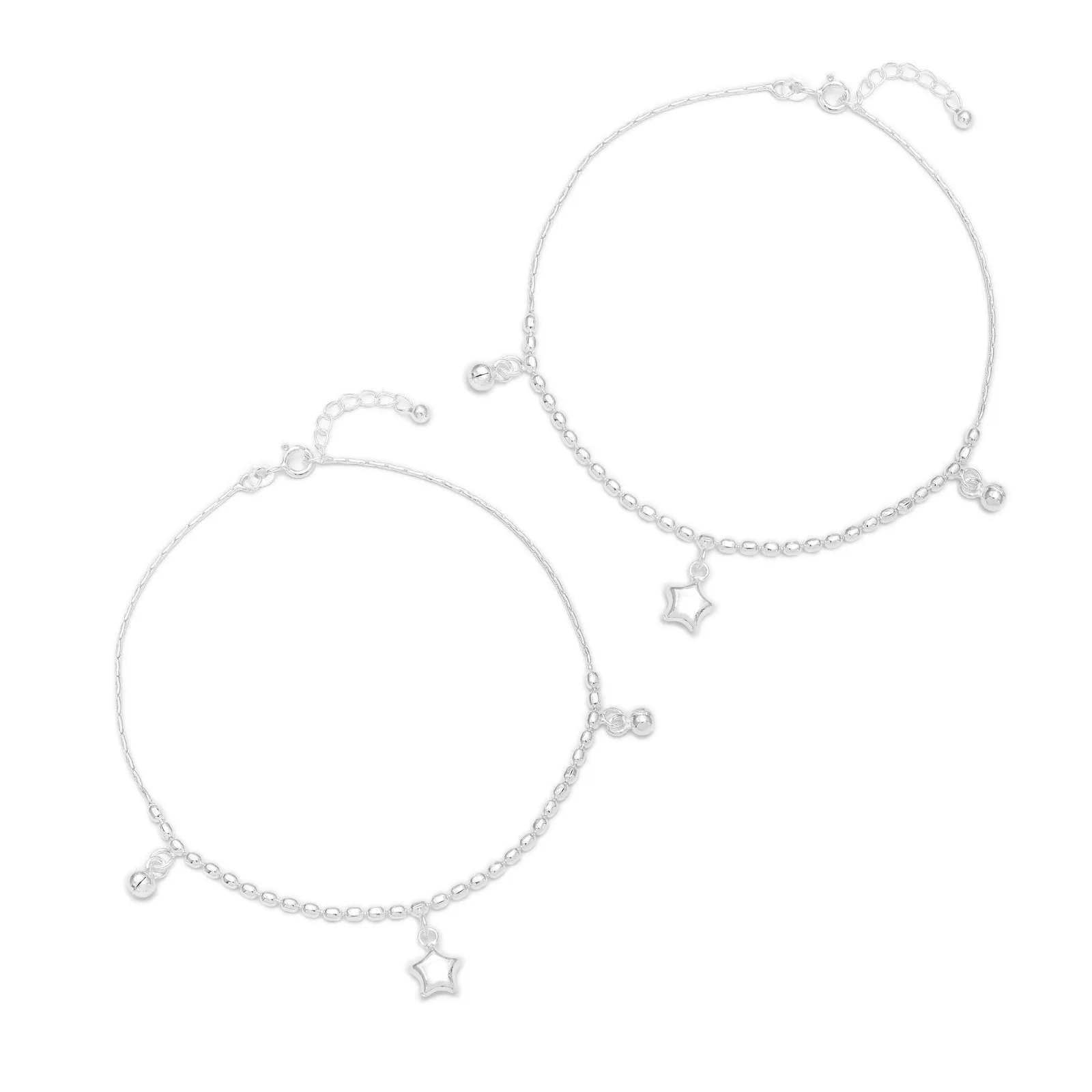 Pure Silver Anklets -Women Star Anklet with Beads