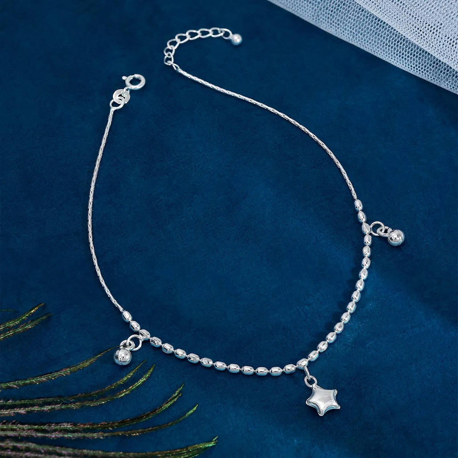 Pure Silver Anklets -Women Star Anklet with Beads