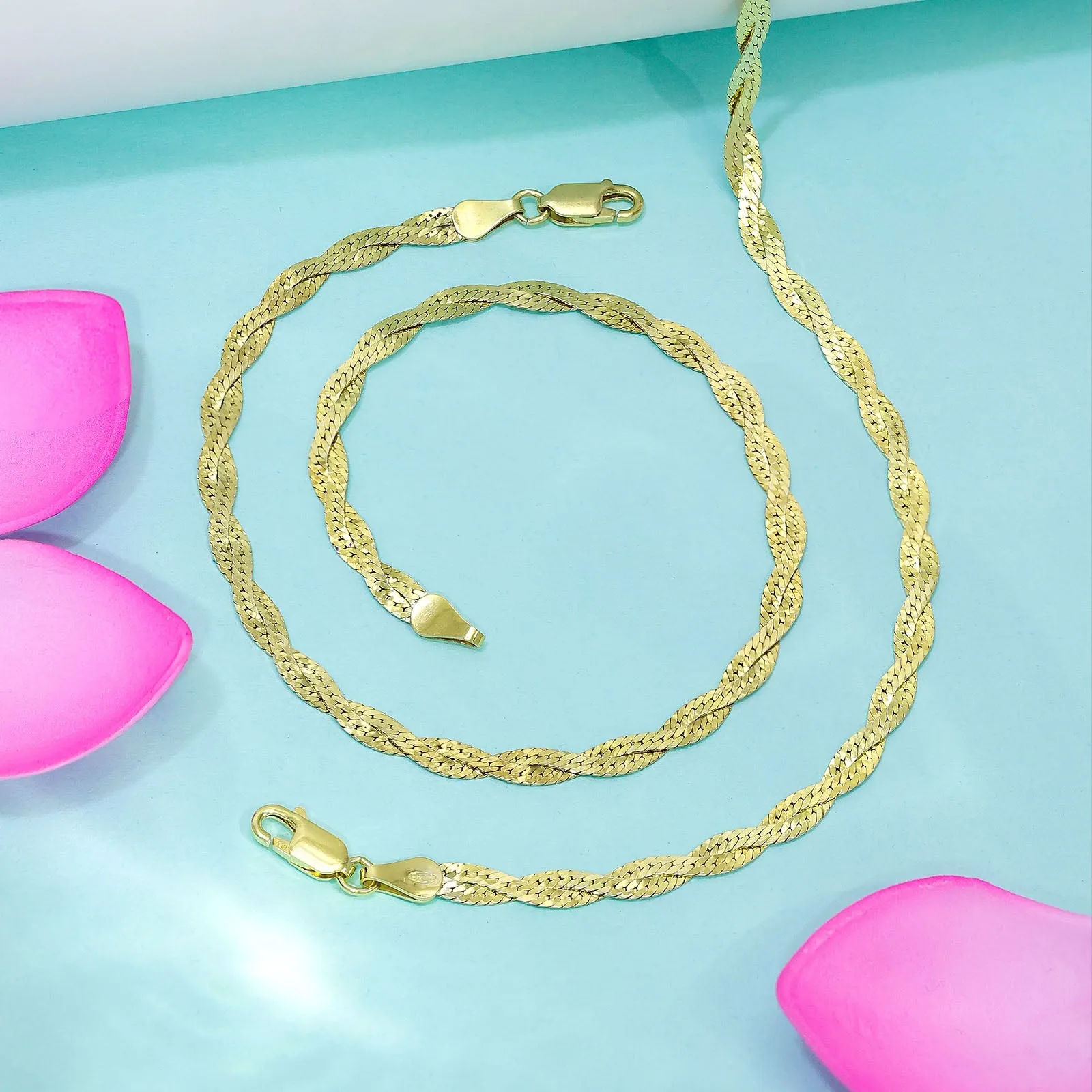 Pure Sterling Silver Gold Plated Snake Chain Anklet