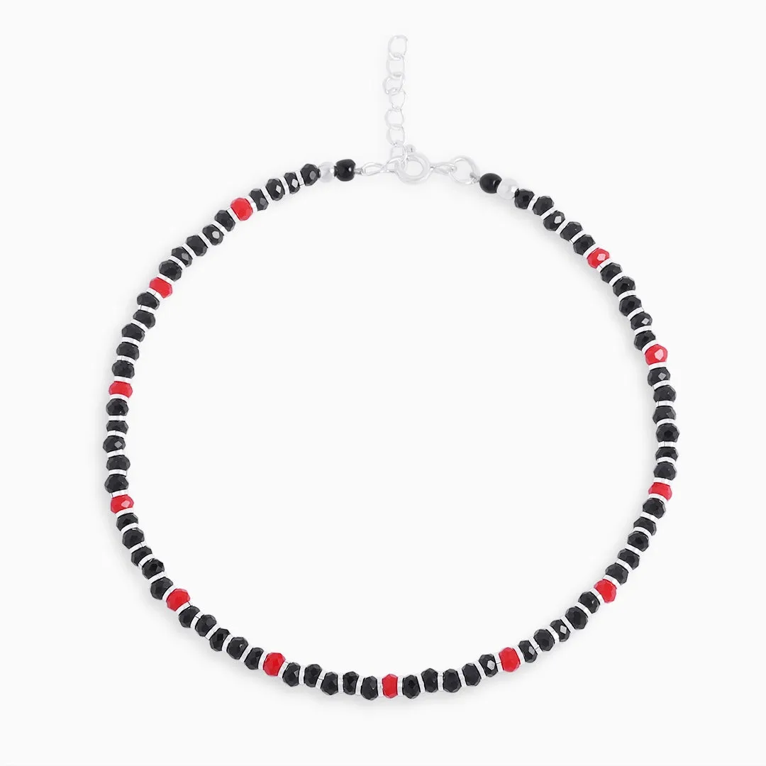 Pure Sterling Silver Spirit Red and Black Beads Silver Anklets