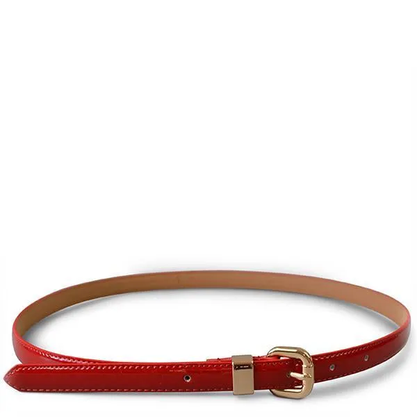 Queens Park - Patent Genuine Leather Red Skinny Belt Gold Buckle