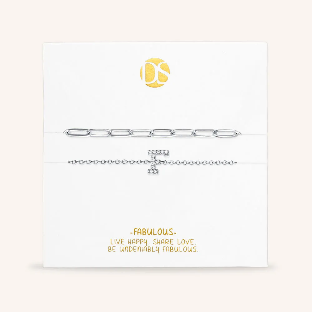 "My Own Sparkle" Set of Two Pave Initial & Clip Chain Layering Anklets