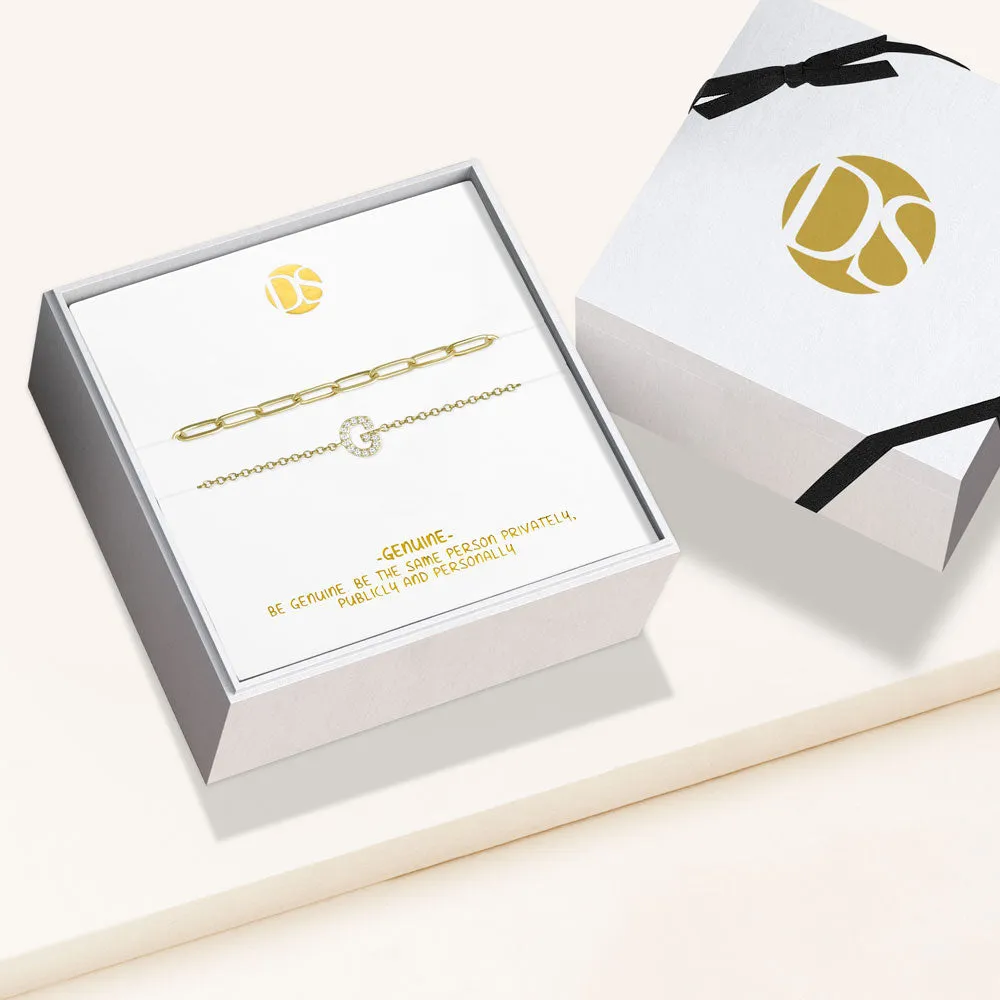 "My Own Sparkle" Set of Two Pave Initial & Clip Chain Layering Anklets